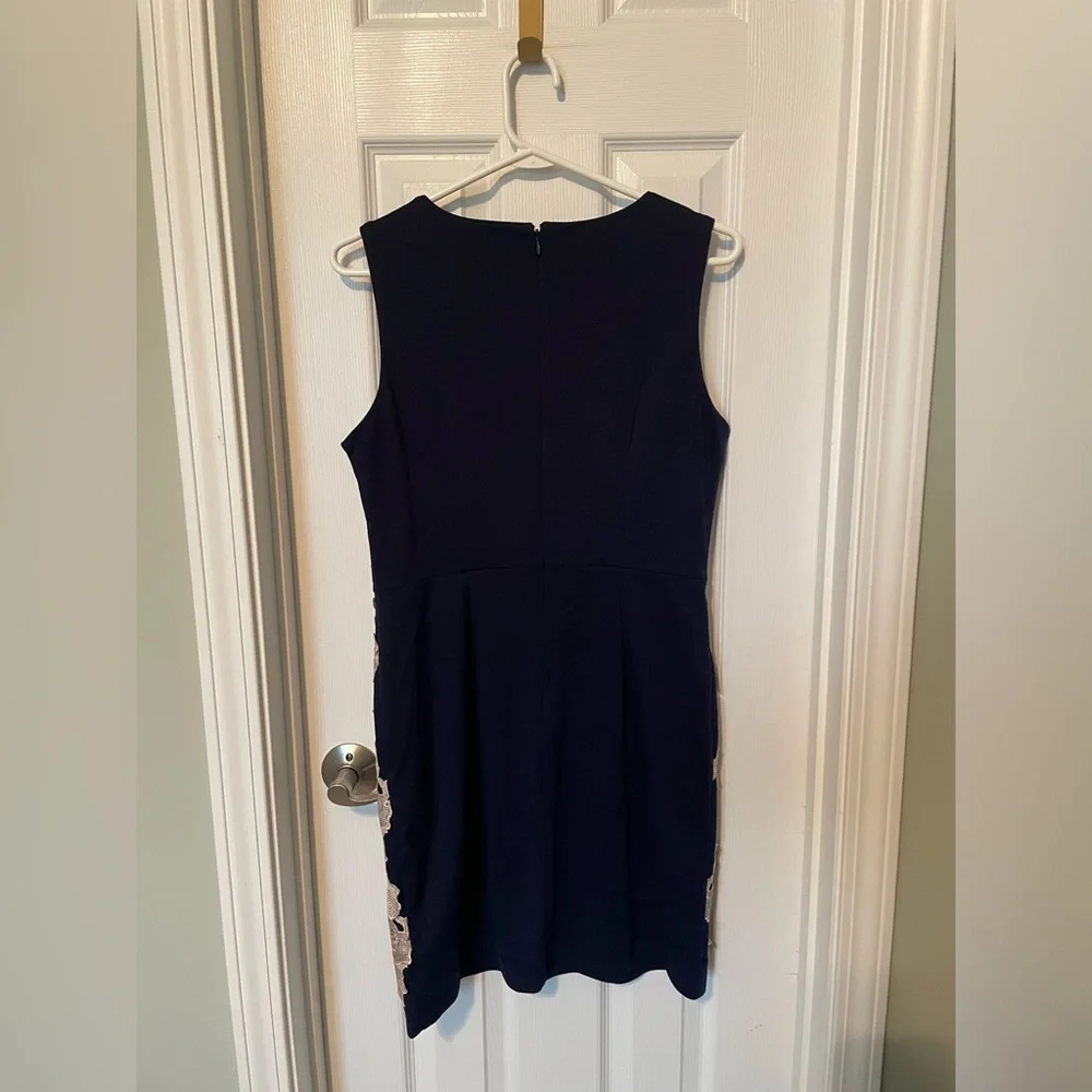 Fifth & Park sheath dress. Navy with cream lace details - Picture 3 of 5
